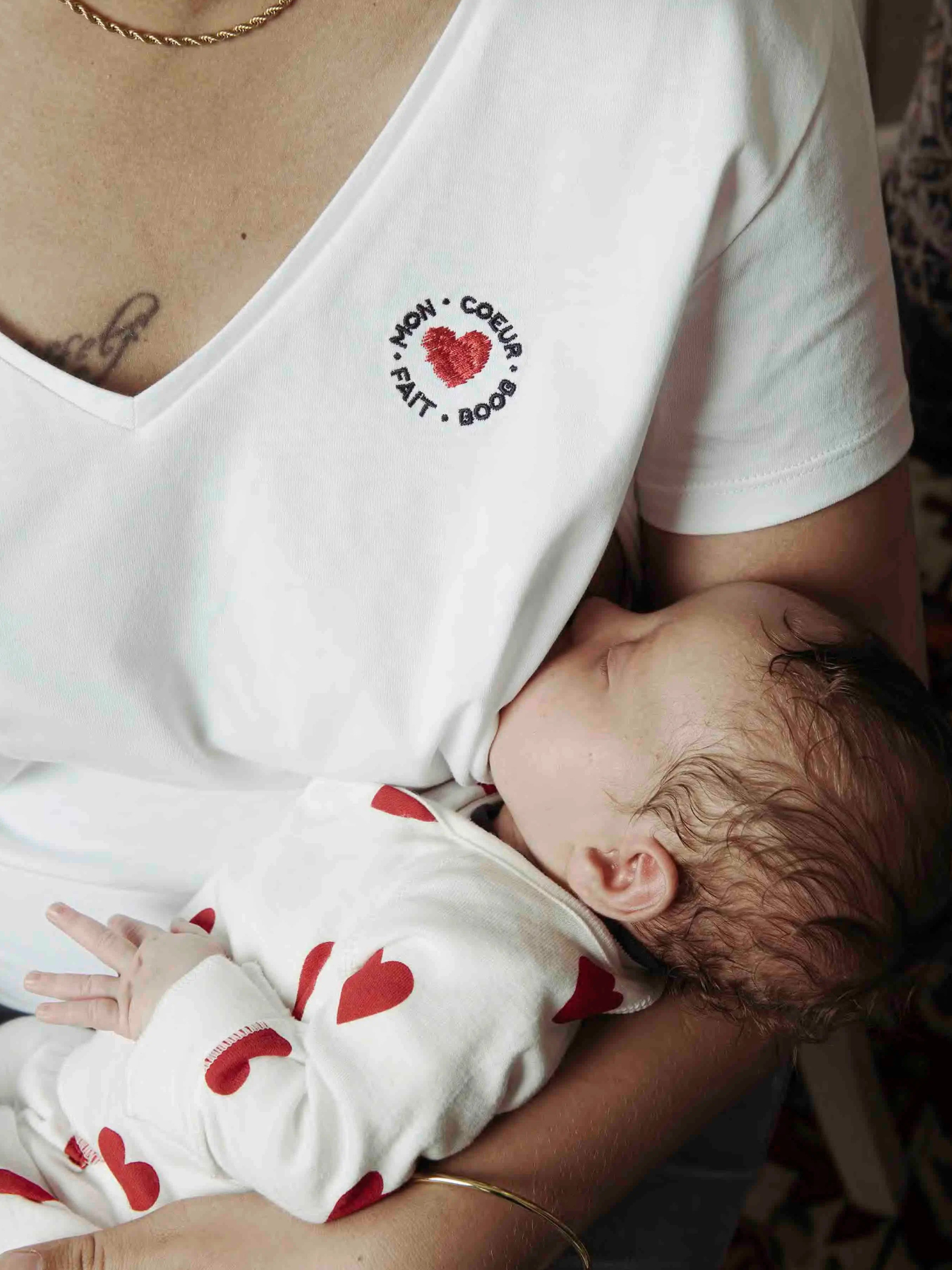 T-shirt allaitement blanc ‘mon cœur fait boob’