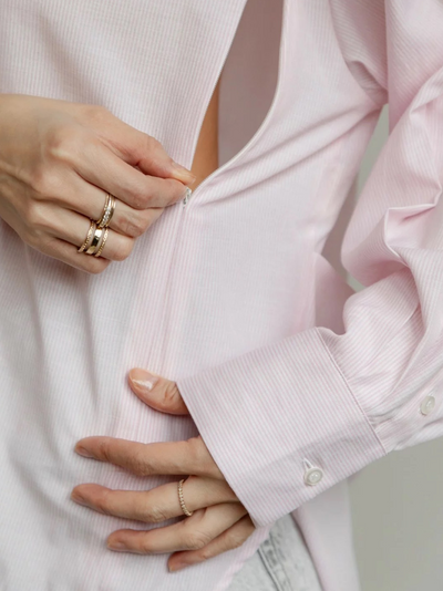 Chemisier de maternité et d’allaitement oversize Rose ligné blanc