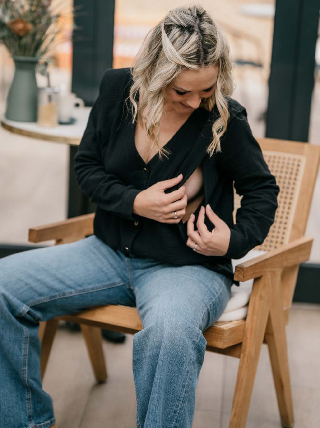 Chic black cotton gauze blouse