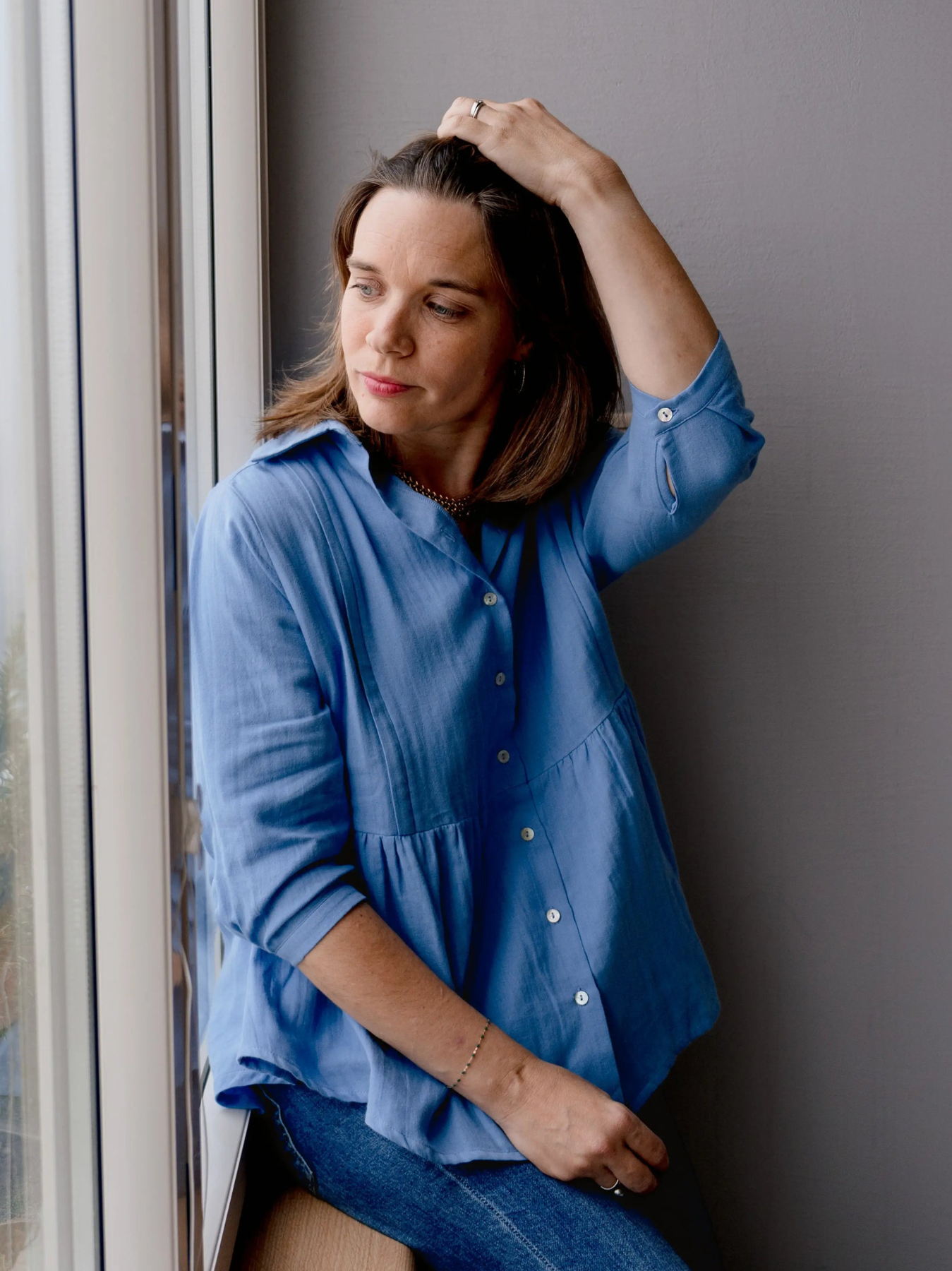 Blouse en gaze de coton Bleu ciel