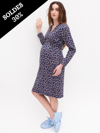 Robe de grossesse midi Navy Animal