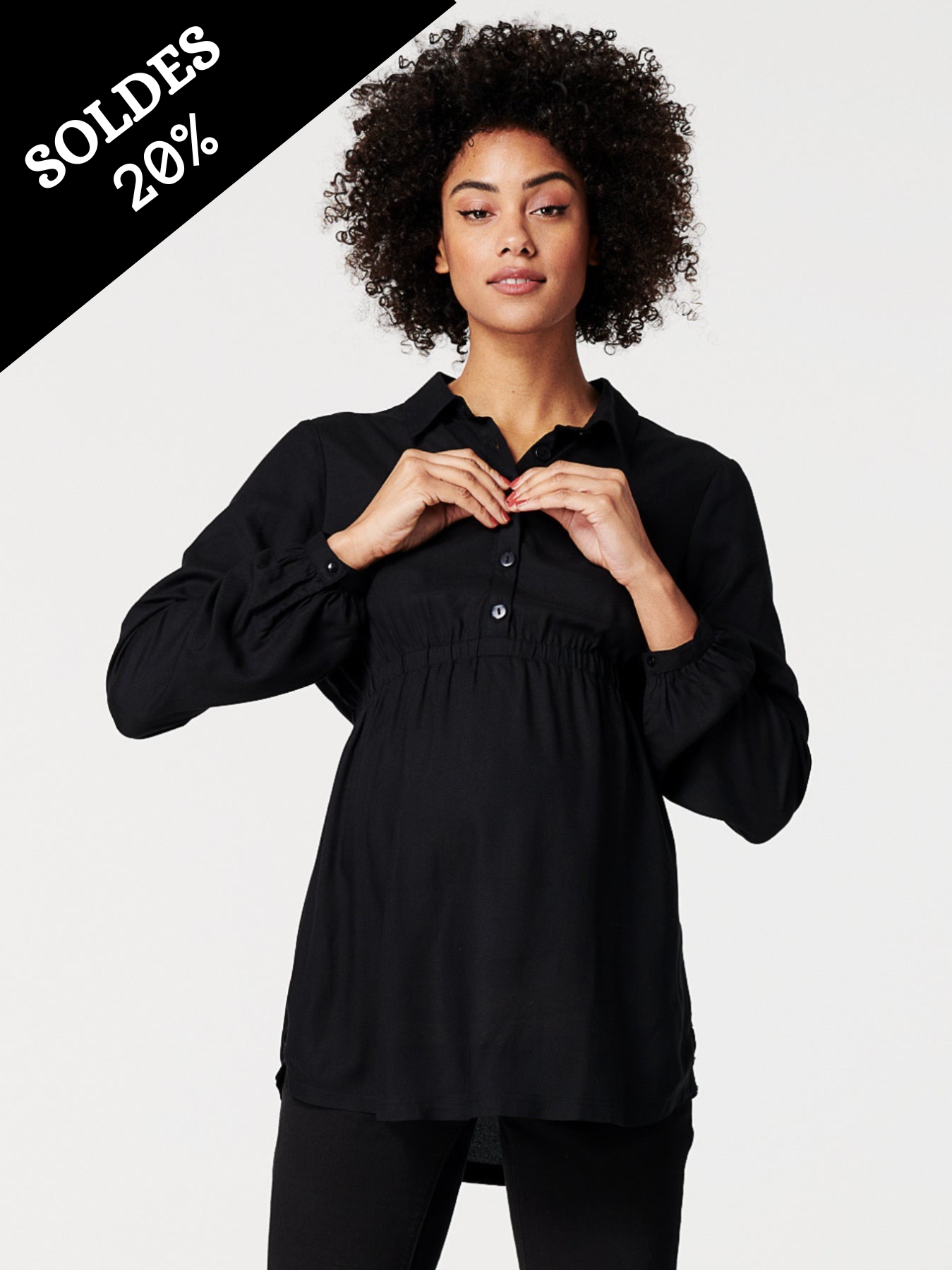 Blouse de grossesse avec décolleté boutonnée Noire