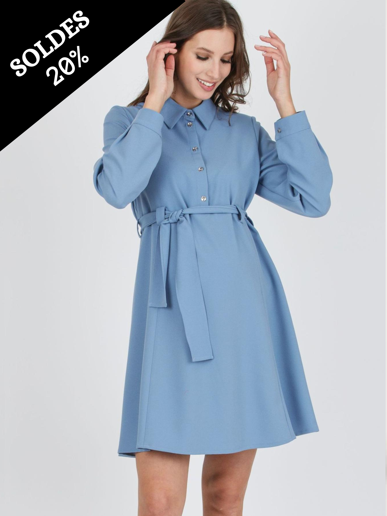 Robe de grossesse boutonnée AMBRA Bleu Ciel